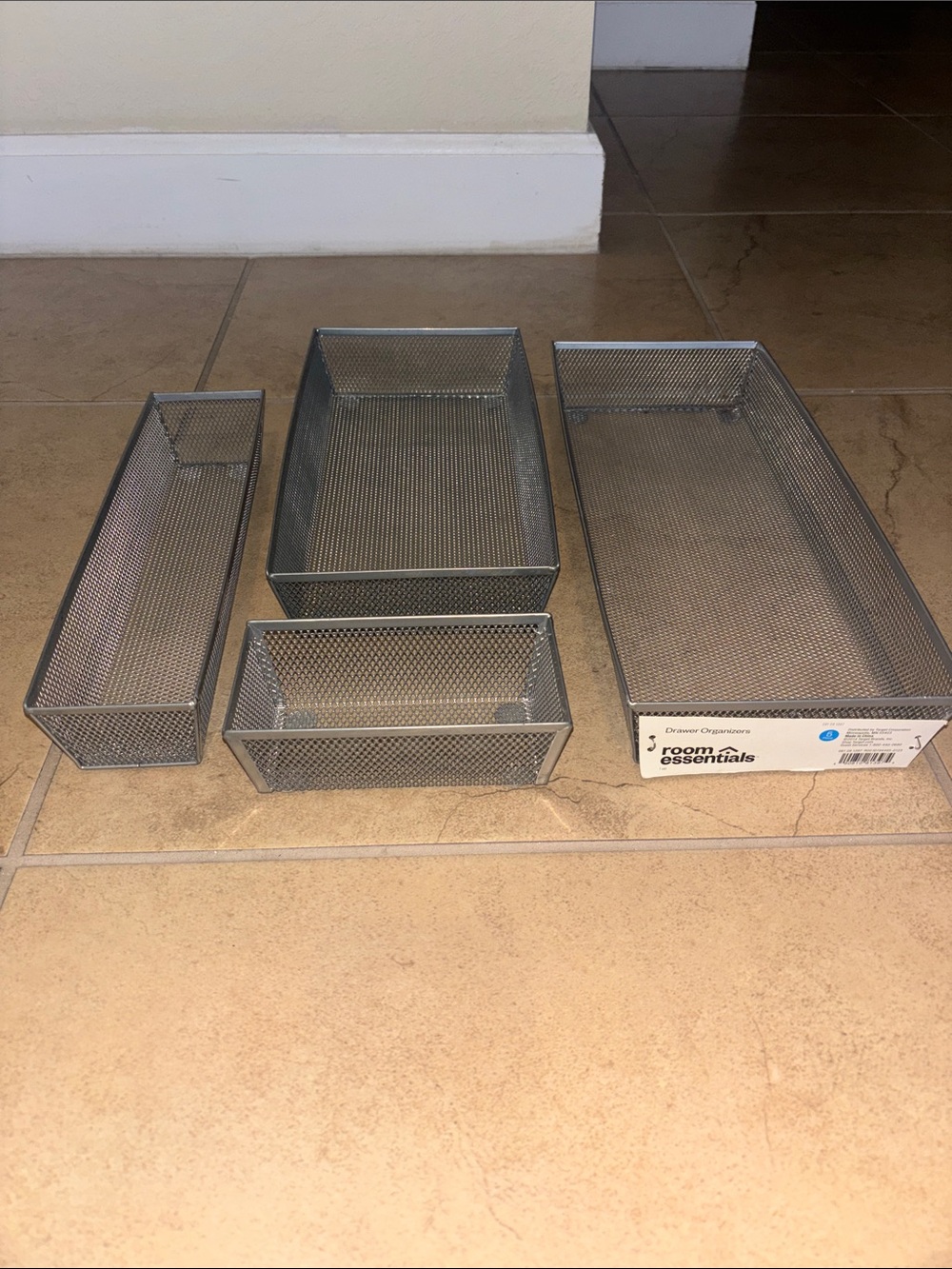 4 pieceMetal Mesh Drawer Organizers - Silver